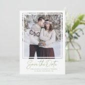 Moderne eenvoudige tekst en fotobruiloft save the date (Staand voorkant)