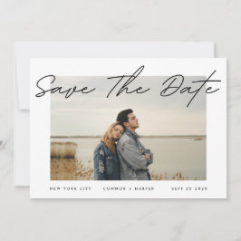 Moderne eenvoudige tekstrand witte foto zwart-wit  save the date