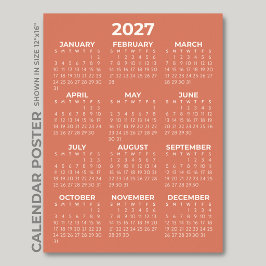 Moderne Eenvoudige Terracotta Oranje 2027 Agenda Poster