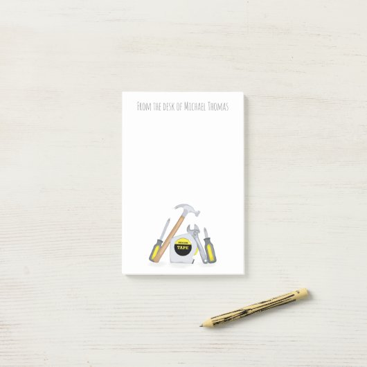 Moderne, eenvoudige tools minimalistisch, grappig post-it® notes (Op bureau)