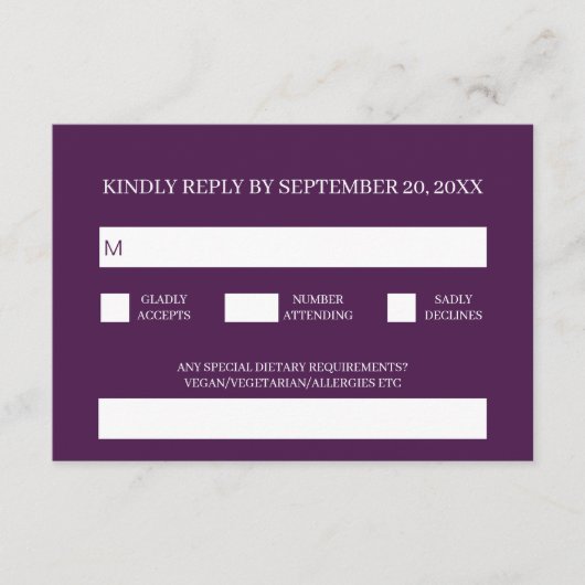 Moderne Eenvoudige Traditionele Paarse Bruiloft RS Informatiekaartje (Voorkant)