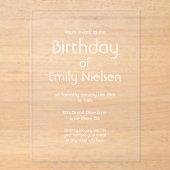 Moderne eenvoudige transparante verjaardagsuitnodi acryl uitnodigingen (Voorkant)