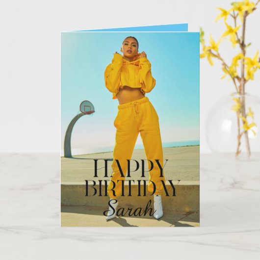 Moderne Eenvoudige Trendy Aangepaste Fotodag Kaart (Gele Bloem)