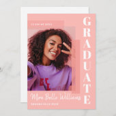 Moderne, eenvoudige Trendy Afstuderen roze foto Kaart (Voorkant / Achterkant)