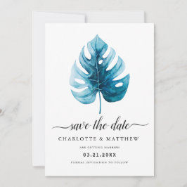 Moderne Eenvoudige Tropische Aquarel Monstera Blad Save The Date