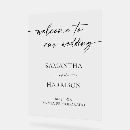 Moderne Eenvoudige Trouw Elegante Kalligrafie Welk Acryl Bord (Hoek)