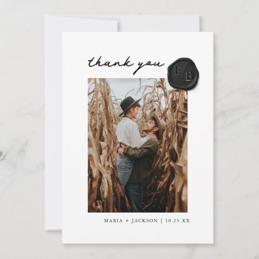 Moderne Eenvoudige Trouw Waszegel Foto Bedankt (Voorkant)