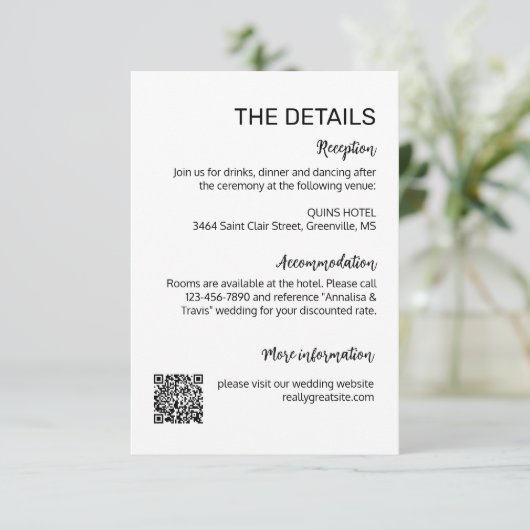 Moderne eenvoudige trouwdetails kaart (Staand voorkant)