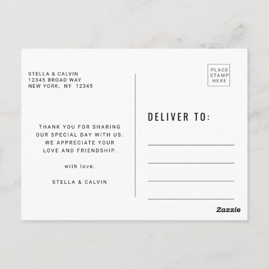 Moderne eenvoudige trouwfoto dank u briefkaart (Achterkant)