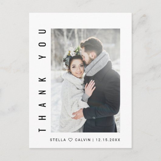 Moderne eenvoudige trouwfoto dank u briefkaart (Voorkant)