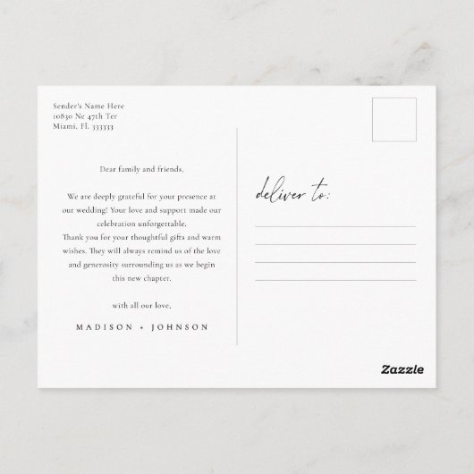 Moderne Eenvoudige Trouwfoto Dank u Briefkaart (Achterkant)