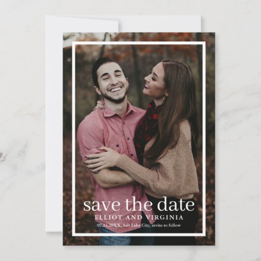 Moderne Eenvoudige Trouwfoto Save The Date (Voorkant)
