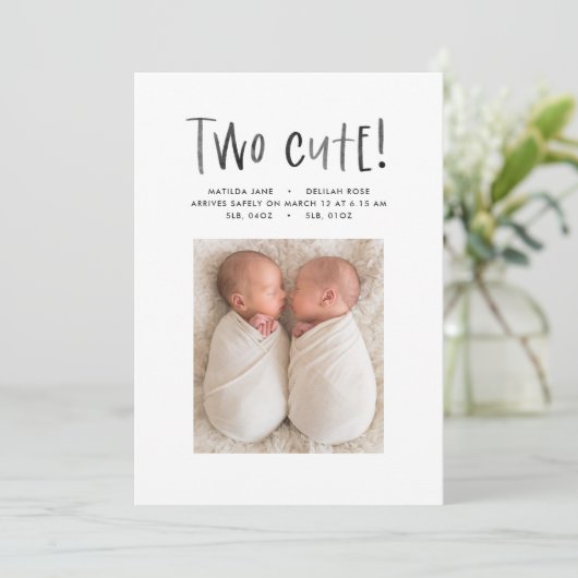 Moderne, eenvoudige tweelingfoto, bruin twee schat aankondiging (Staand voorkant)