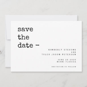 Moderne eenvoudige typemachine bruiloft voor typog save the date