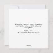 Moderne eenvoudige typemachine vrolijke kerstfoto feestdagenkaart (Achterkant)