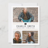 Moderne eenvoudige typografie 3 foto afstudeerfees kaart (Voorkant)