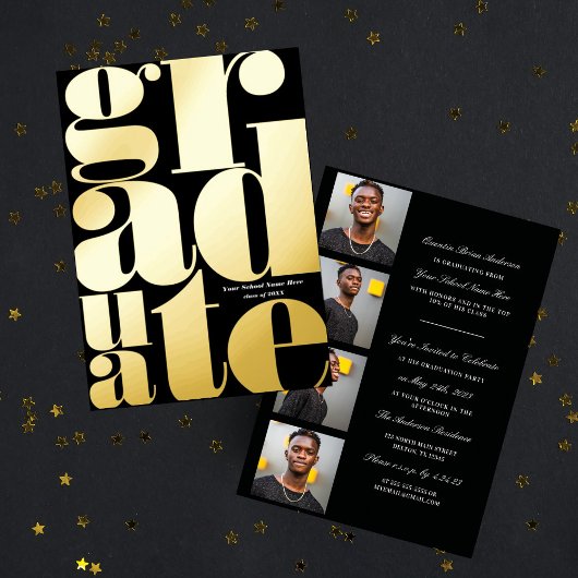 Moderne Eenvoudige Typografie Afstudeerfeest Echt Folie Uitnodiging