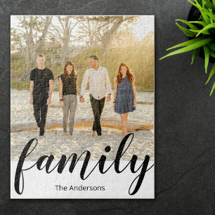 Moderne eenvoudige typografie Custom Family Photo Legpuzzel