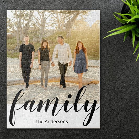 Moderne eenvoudige typografie Custom Family Photo Legpuzzel