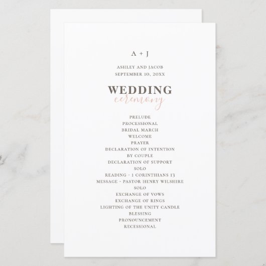 Moderne eenvoudige typografie. Elegant trouwprogra (Voorkant / Achterkant)