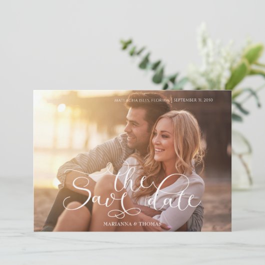 Moderne Eenvoudige Typografie Foto QR Code Website Save The Date (Staand voorkant)