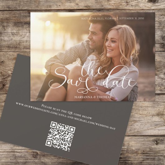 Moderne Eenvoudige Typografie Foto QR Code Website Save The Date