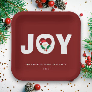Moderne Eenvoudige Typografie Holly Joy Kerstparty Papieren Bordje