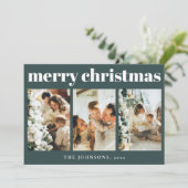 Moderne Eenvoudige Typografie Kerst Donkergroen Feestdagenkaart (Staand voorkant)