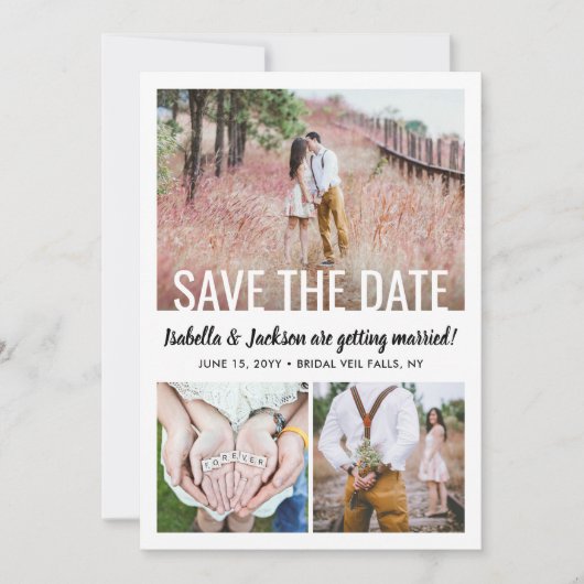 Moderne Eenvoudige Typografie Overlay 4 Foto Bruil Save The Date (Voorkant)