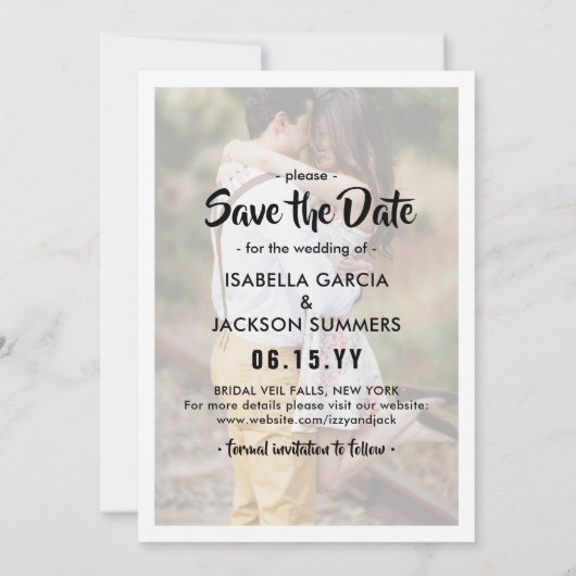 Moderne Eenvoudige Typografie Overlay 4 Foto Bruil Save The Date (Achterkant)