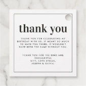 Moderne eenvoudige typografie verjaardag dank u bedankjes labels (Achterkant)