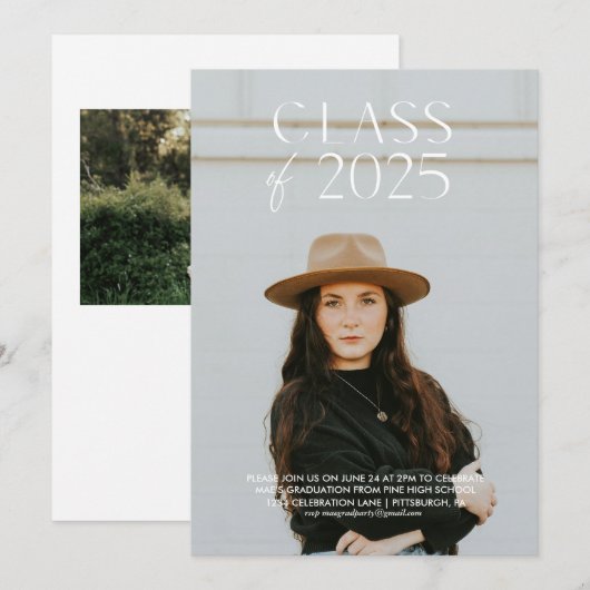 Moderne Eenvoudige Uitnodiging van het Afstudeerfe (Voorkant / Achterkant)