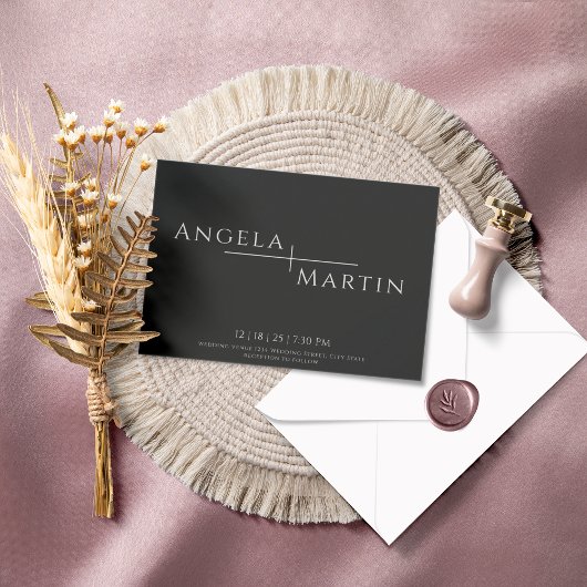 Moderne Eenvoudige uitnodiging voor een zwart huwe