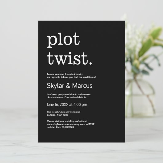 Moderne Eenvoudige Uitstel van Bruiloft in Informe Kaart (Staand voorkant)