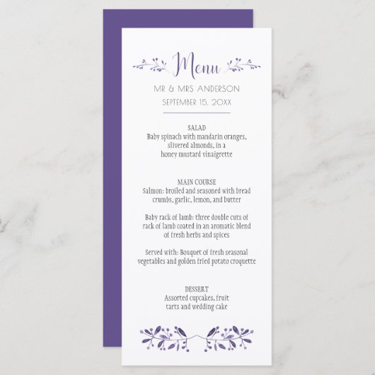 Moderne Eenvoudige Ultra Violet Menu-kaarten Menu (Voorkant / Achterkant)