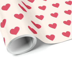 Moderne Eenvoudige Valentijn Rode Harten Crème Cadeaupapier