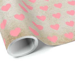 Moderne eenvoudige Valentijn roze harten Faux Kraf Cadeaupapier