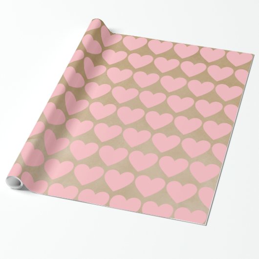 Moderne Eenvoudige Valentijn roze hartkraft Cadeaupapier (Uitgerold)