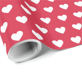 Moderne, eenvoudige Valentijn: wit, rood patroon Cadeaupapier