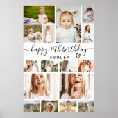 Moderne Eenvoudige Verjaardag 16 Fotogrid Collage Poster (Voorkant)