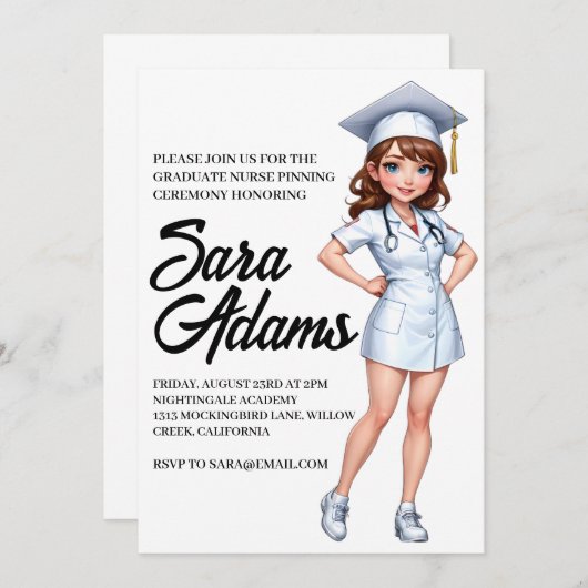 Moderne eenvoudige verpleging pinning ceremonie ui kaart (Voorkant / Achterkant)