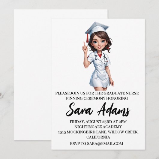 Moderne eenvoudige verpleging pinning ceremonie ui kaart (Voorkant / Achterkant)