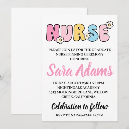 Moderne eenvoudige verpleging pinning ceremonie ui kaart (Voorkant / Achterkant)