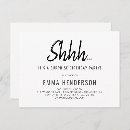 Moderne eenvoudige verrassingsdag uitnodiging briefkaart (Voorkant / Achterkant)