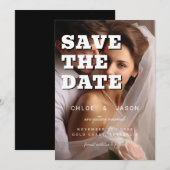 Moderne Eenvoudige Vet Script Elegant Foto Huwel Save The Date (Voorkant / Achterkant)