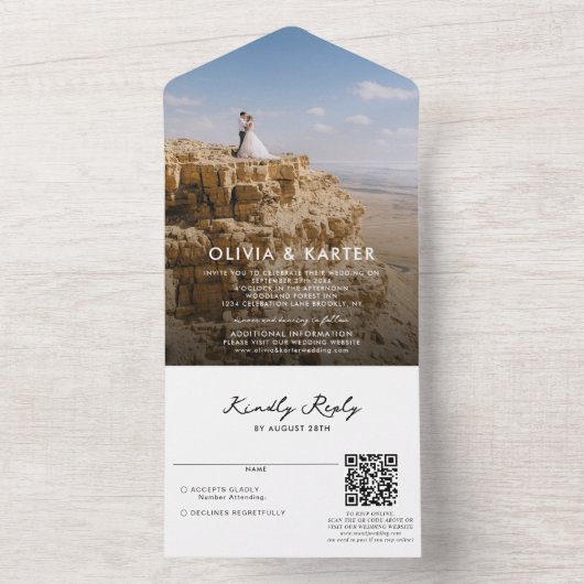 Moderne Eenvoudige Vette Romantische Foto Huwelijk All In One Uitnodiging (Binnen)