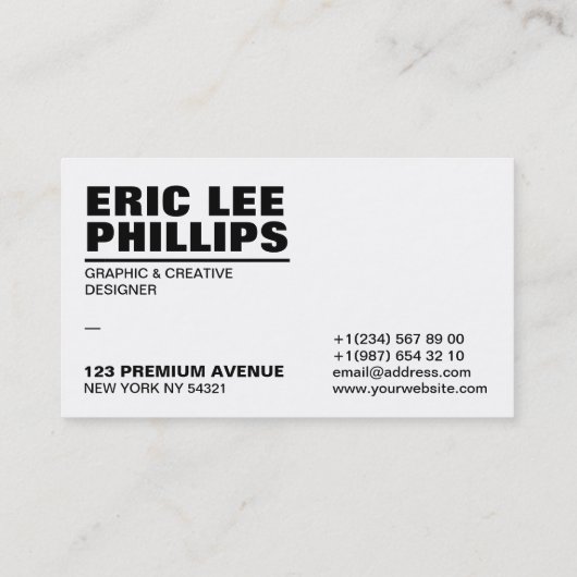 Moderne, eenvoudige, vette, witte professional visitekaartje (Achterkant)