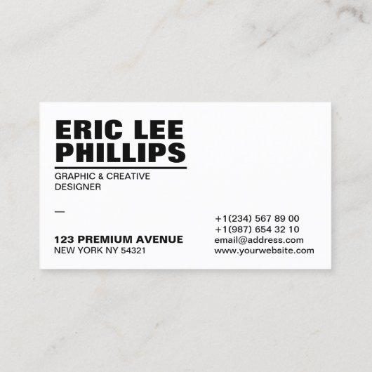 Moderne, eenvoudige, vette, witte professional visitekaartje (Achterkant)