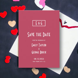 Moderne Eenvoudige Viva Magenta Monogram Chic Huwe Save The Date