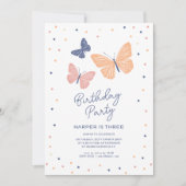 Moderne Eenvoudige Vlinderverjaardag Uitnodiging (Voorkant)